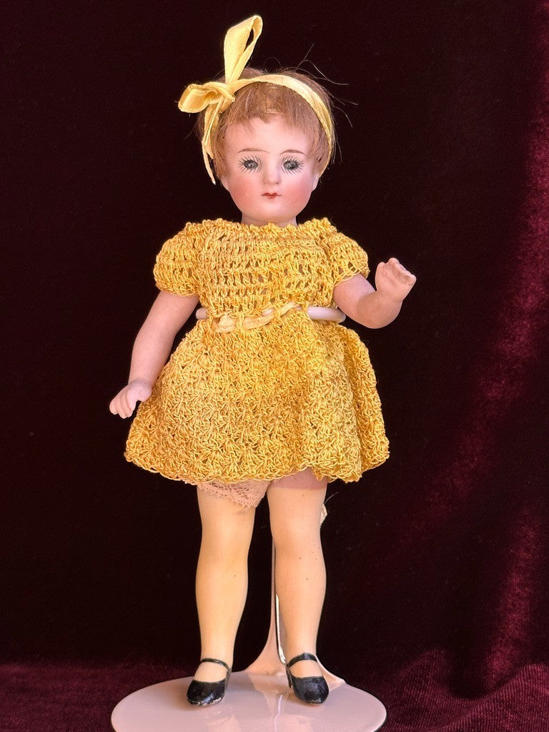 Rare Antique German 6.75” Bahr & Proschild 513 All Bisque Flapper Dollhouse Doll