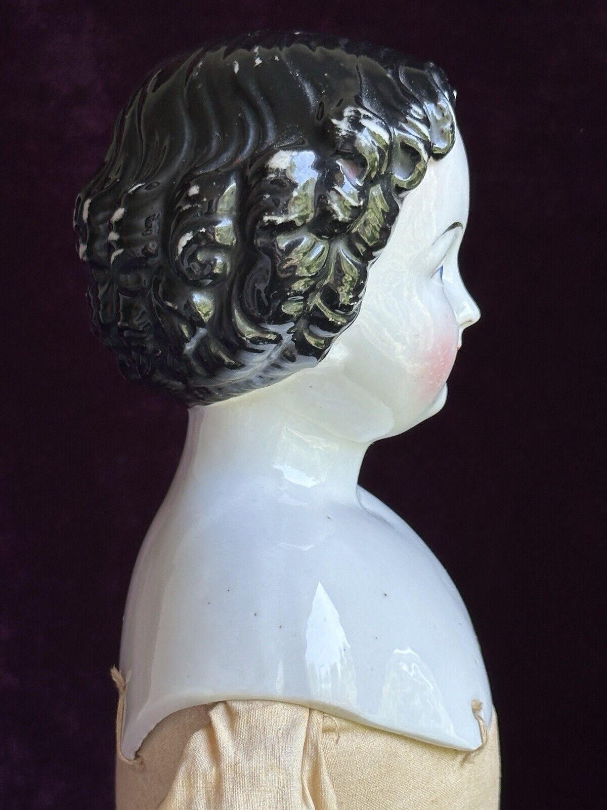 Antique German 19” China Shoulder Head Brunette Victorian Fashion Doll
