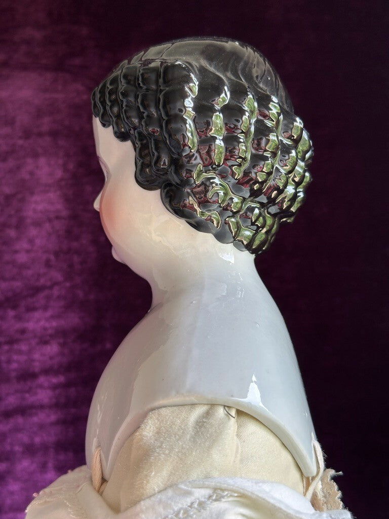 Large Antique German 26" Flat Top Highbrow China Shoulder Head Doll