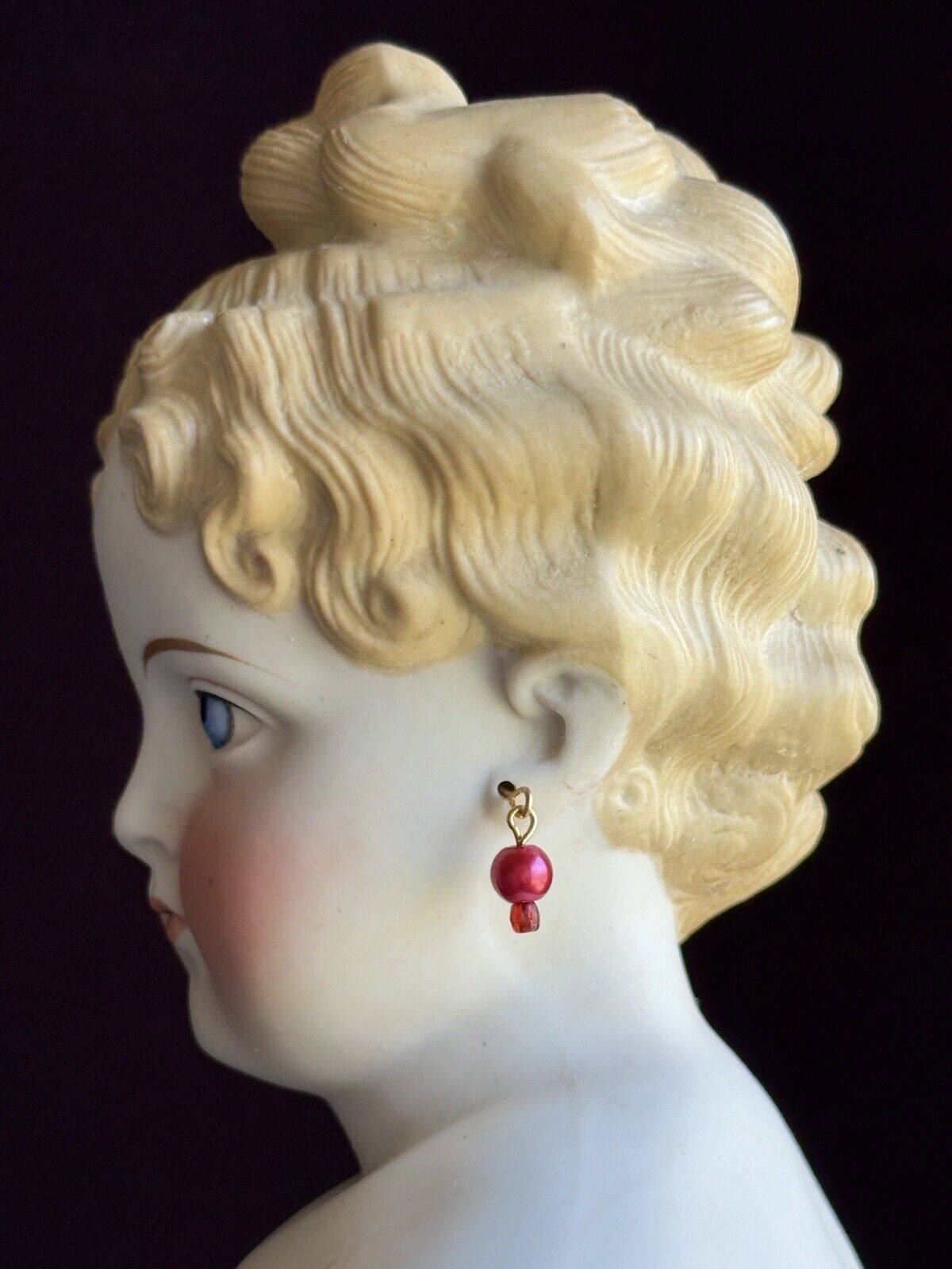 Very Rare Antique German 22” Parian Bisque Turned Head Pierced Ears Lady Doll
