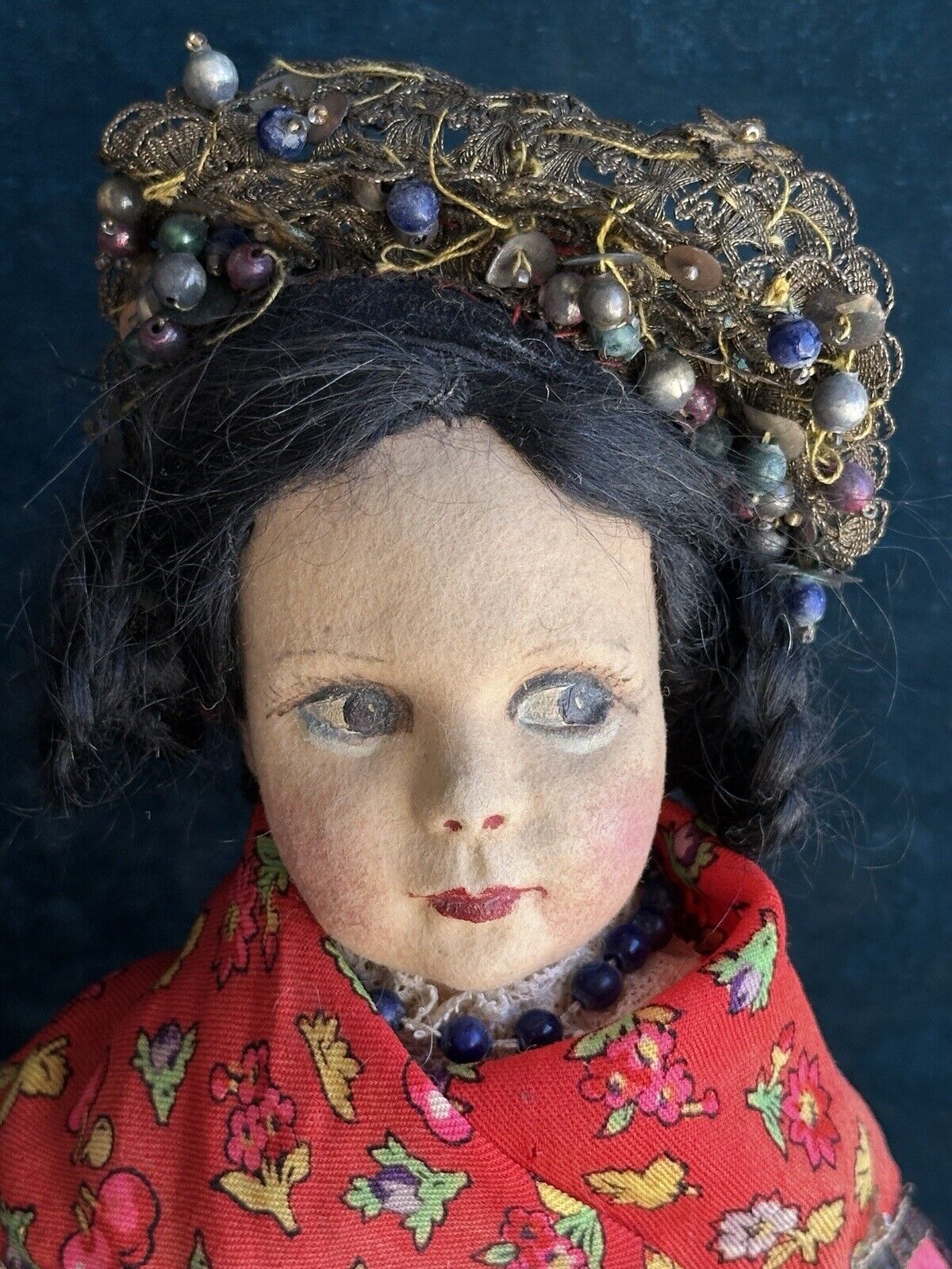 Very Rare 14” Vintage Lenci Portrait (?) Ethnic Felt Boudoir Style Doll