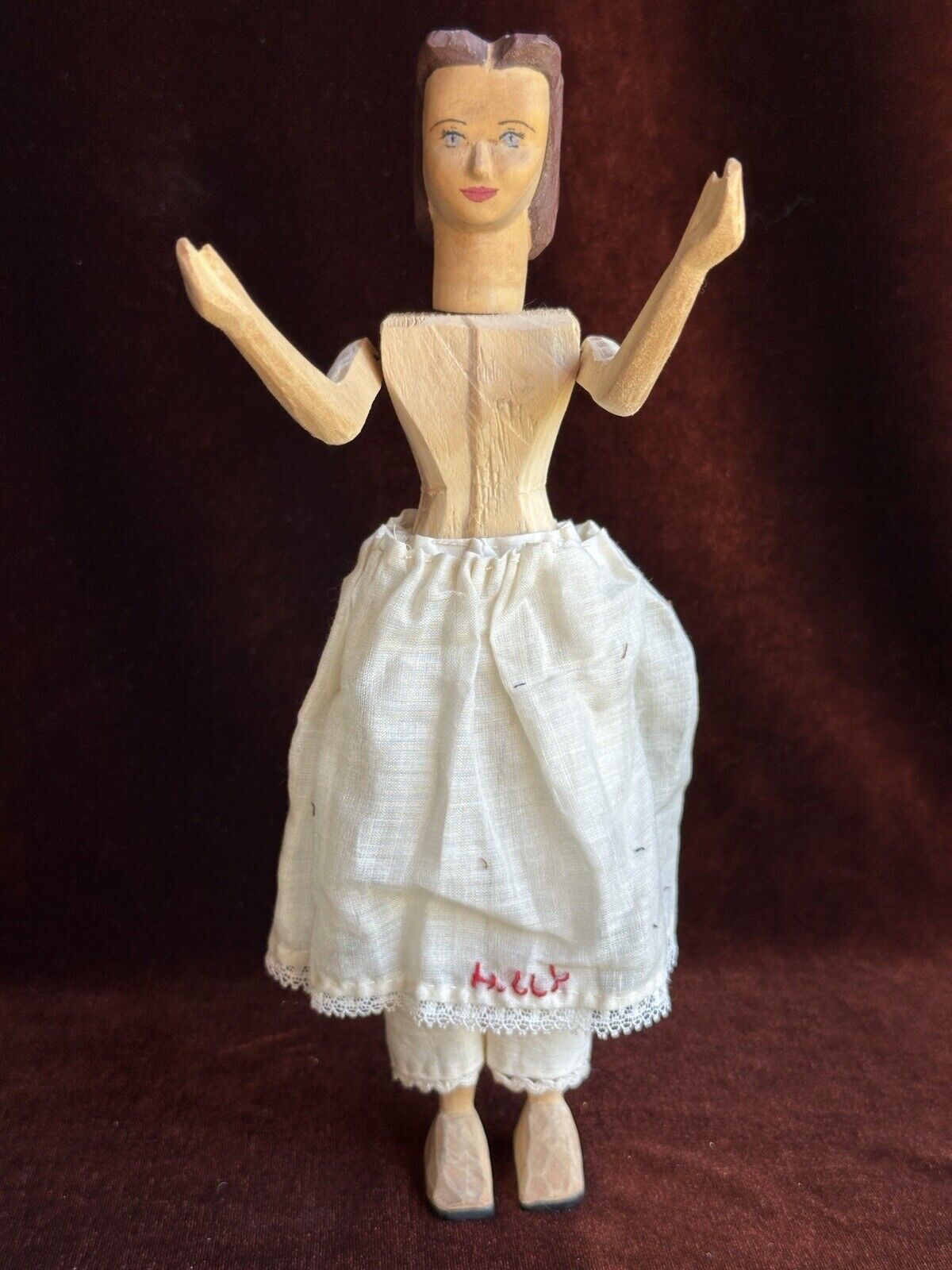 Vintage 10” Helen Bullard Signed Hand Carved Wooden Hitty Doll