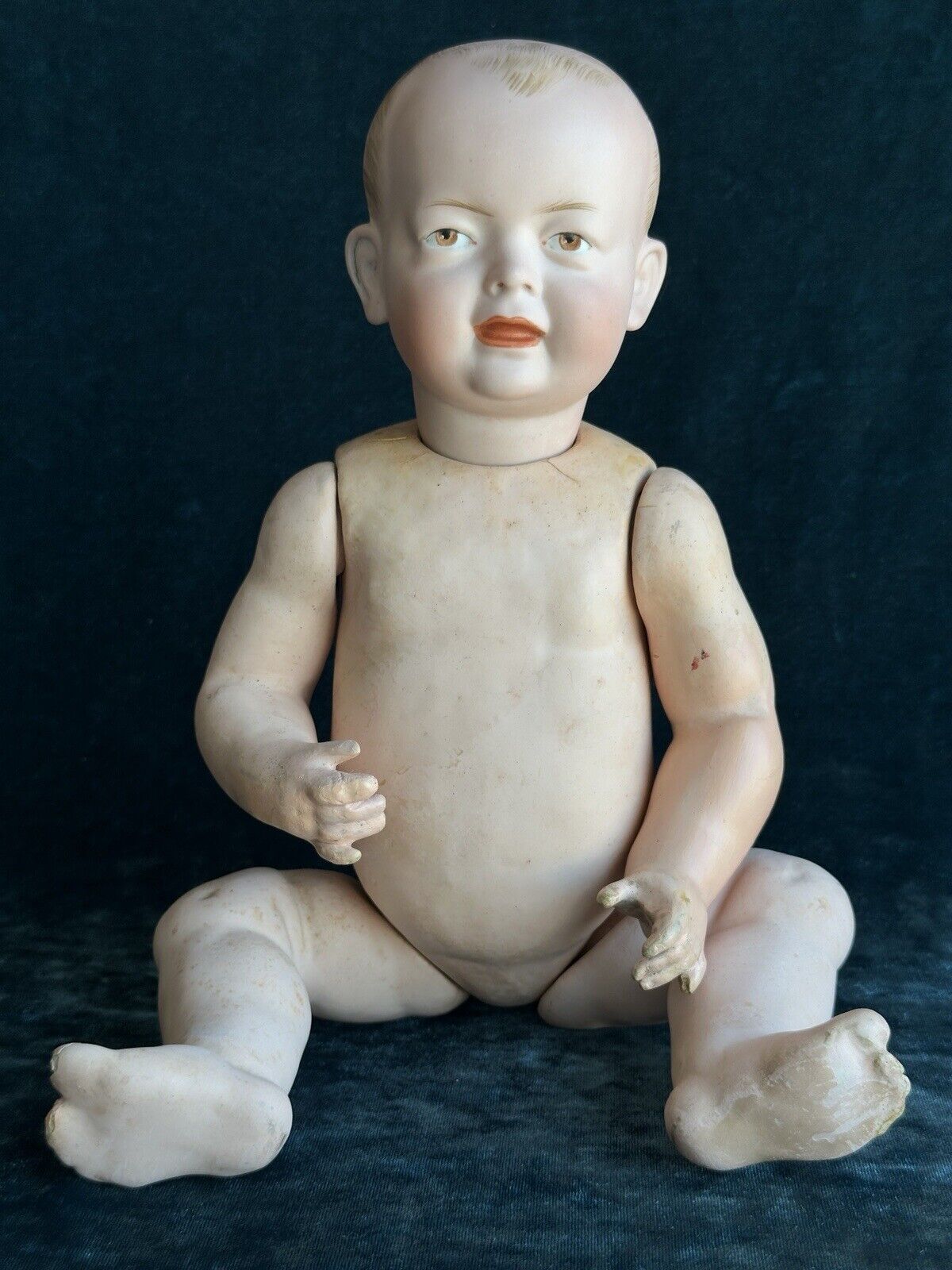 Antique German 13” Kley Hahn 525 Solid Dome Bisque Head Baby Doll Intaglio Eyes