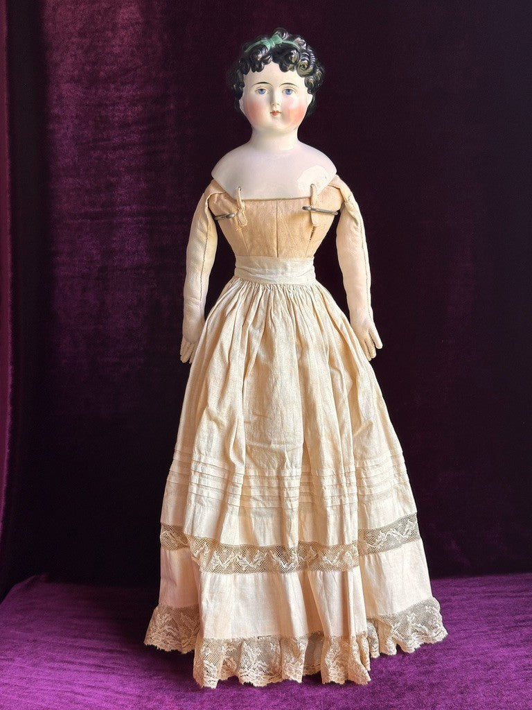 Large Antique German 26” Dolly Madison China Shoulder Head Doll