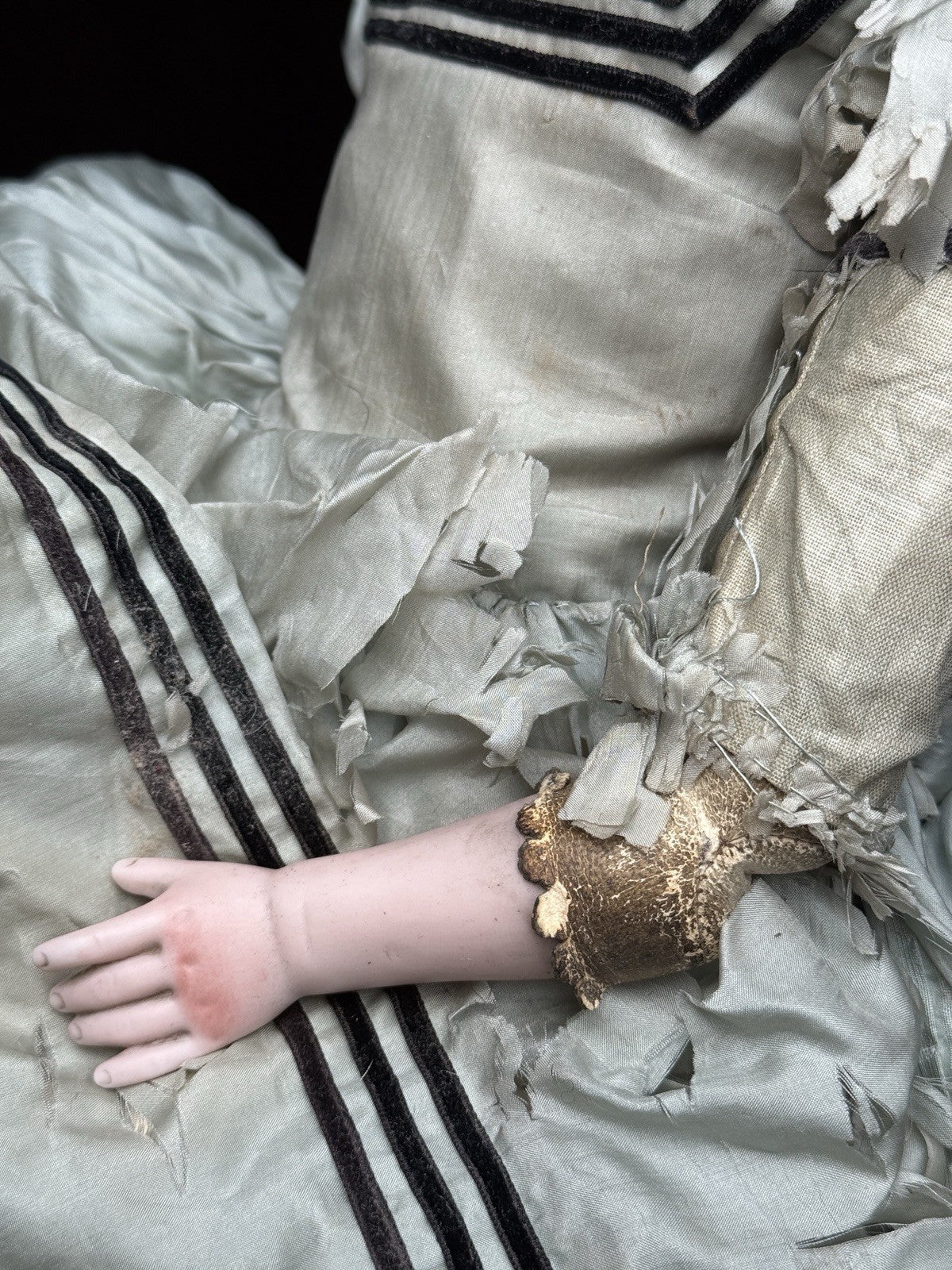 Antique German 23” Early Kestner Turned Bisque Shoulder Head Leather Body Doll