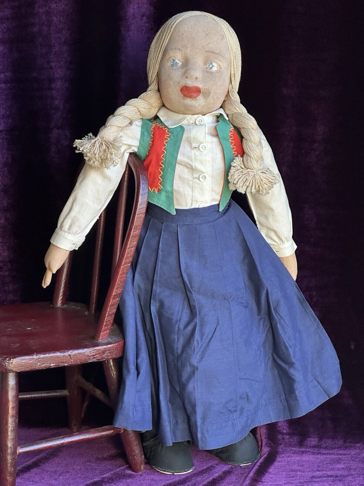 Vintage American 22” All Original WPA Milwaukee Stockinette Cloth Doll
