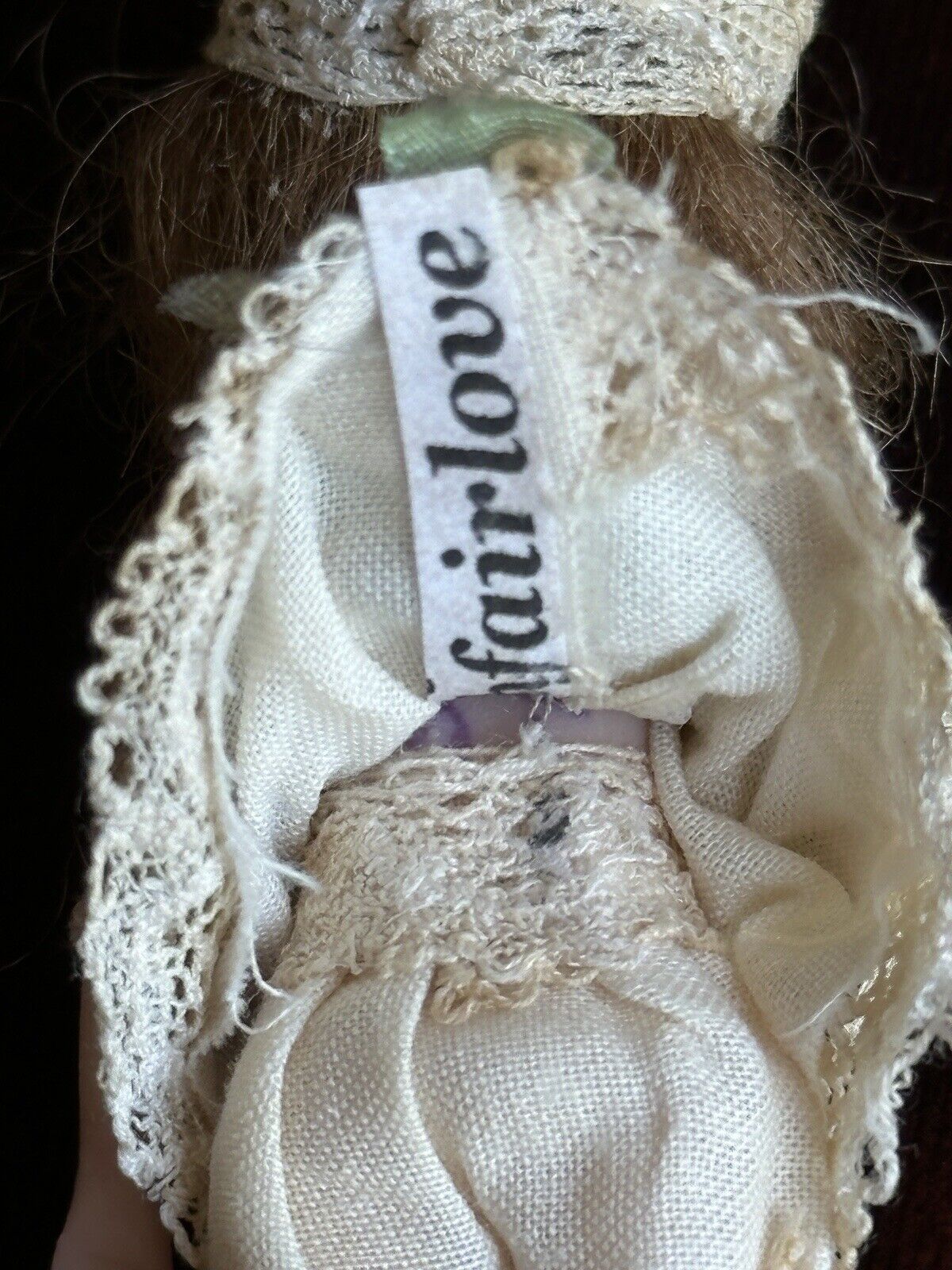 Artist Signed 3” Polymer Clay (?) Miniature Dollhouse Doll with Accessories