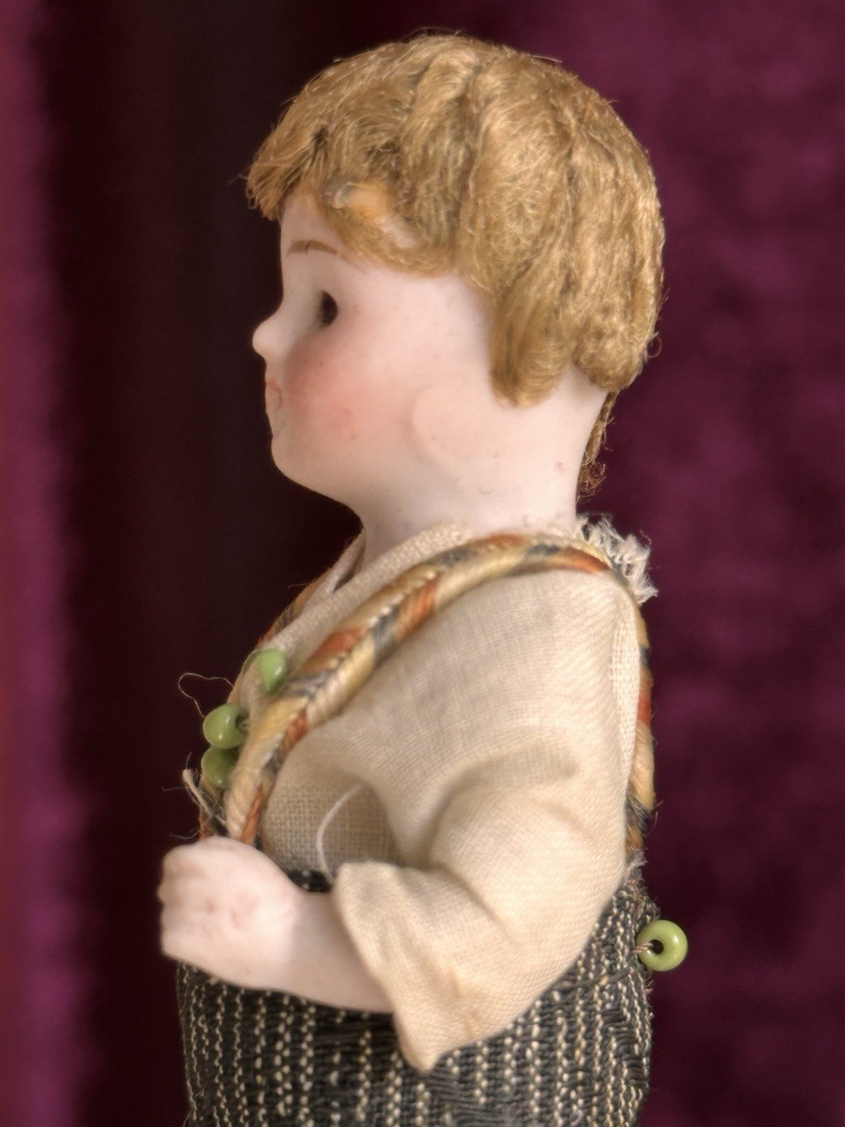 Antique German 3.75” Dollhouse All Bisque Hertwig Mignonette Doll