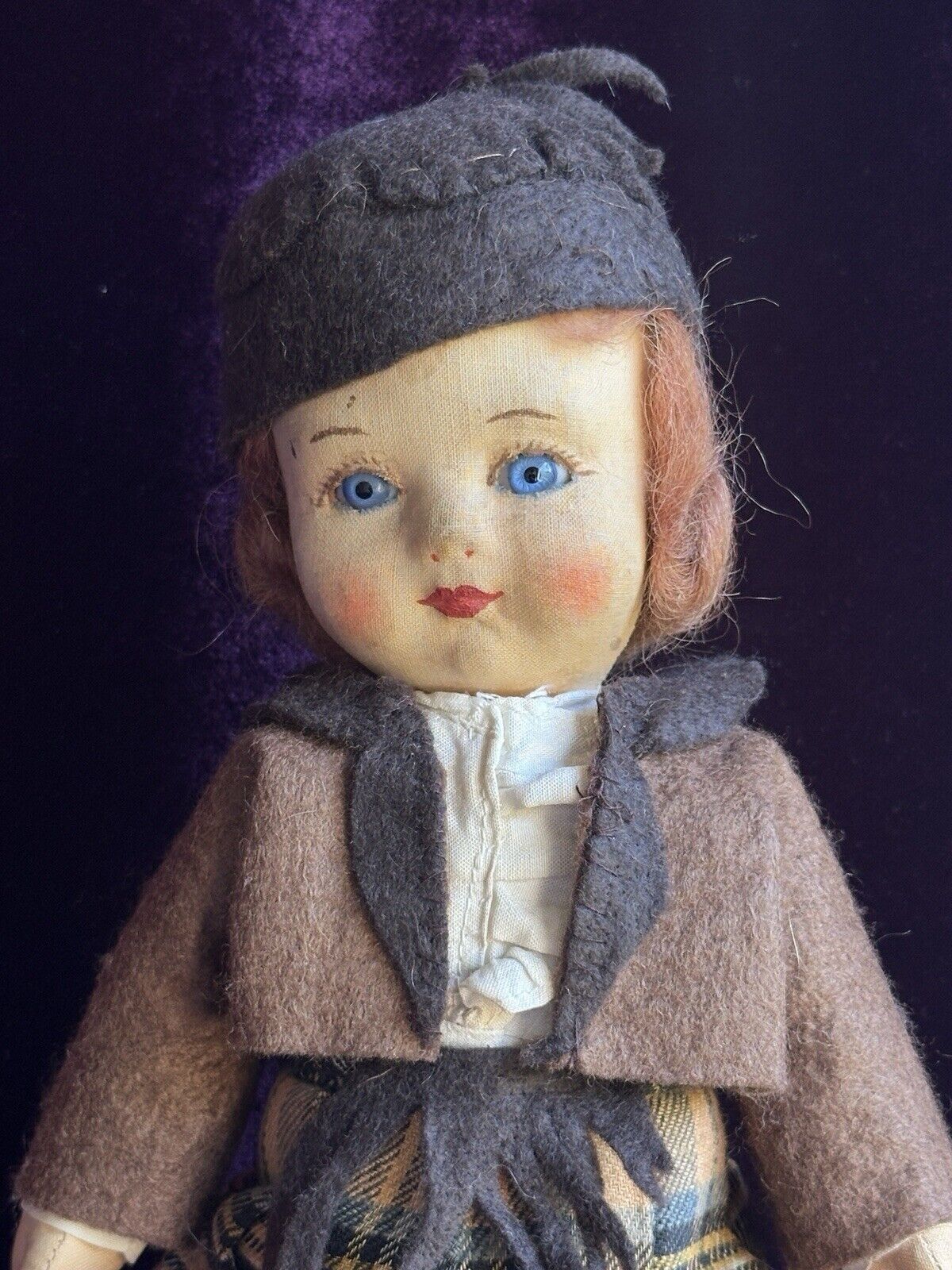 Vintage Early English 12” Chad Valley Hygienic Cloth Girl Doll with Glass Eyes