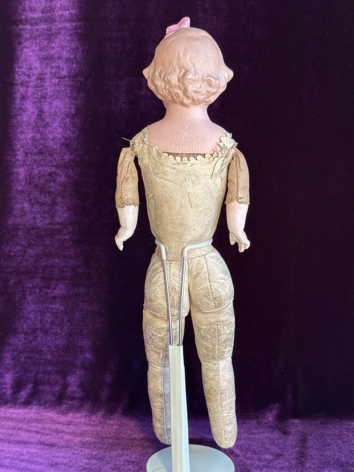 Rare Antique German Gebruder Heubach 7851 Pink Bow Bisque Head Girl Doll