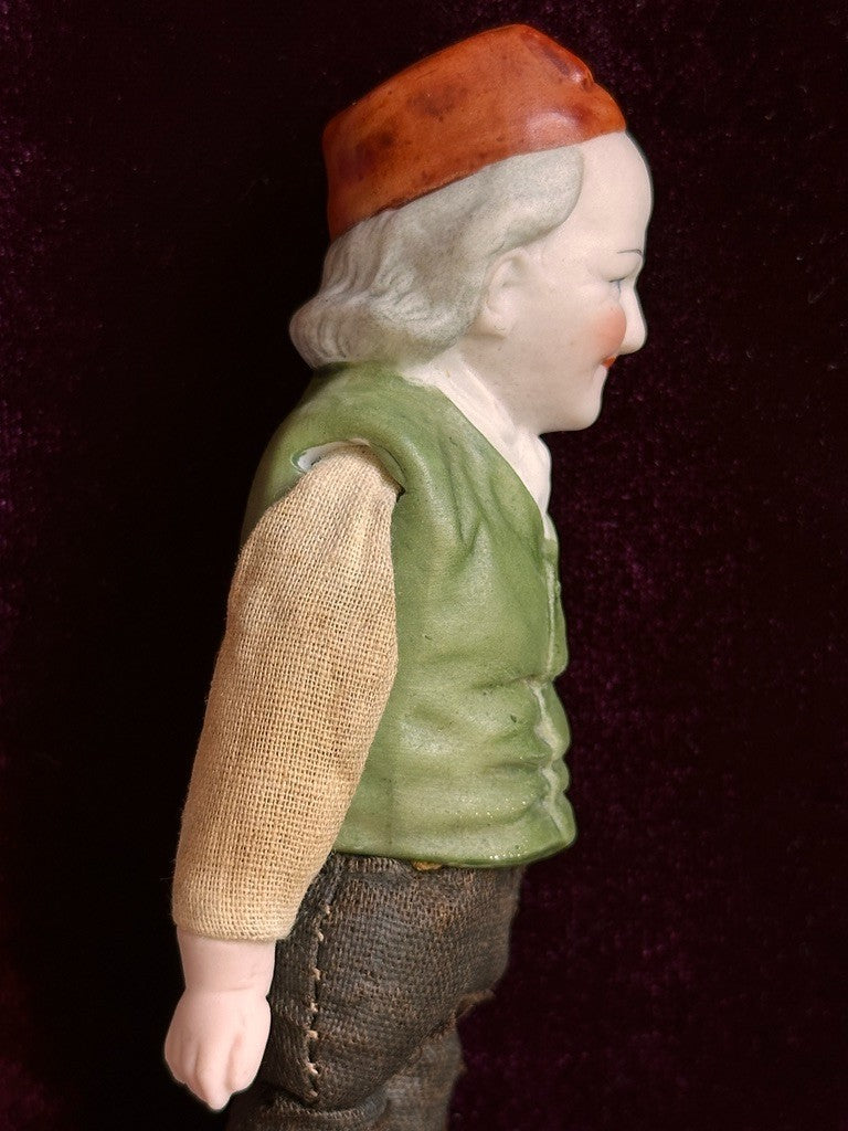 Pair Antique German Hertwig 6.5” Bisque Molded Torsos Character Dollhouse Dolls