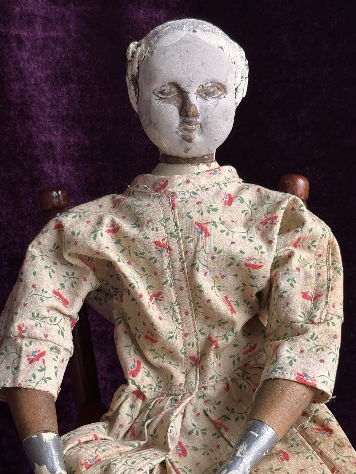Rare Early American 15” Joel Ellis Metal Wood Jointed Doll