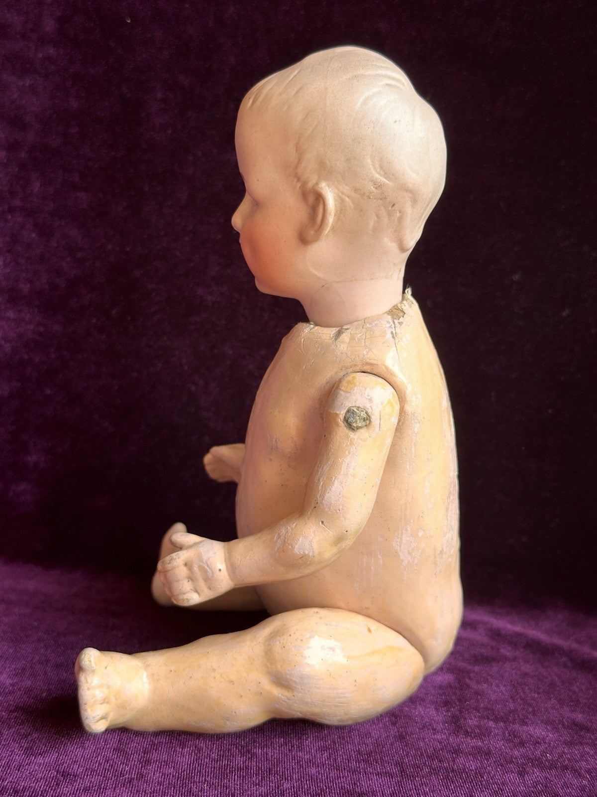 Antique German 11” Gebruder Heubach 7647 Bisque Shoulder Head Character Boy Doll