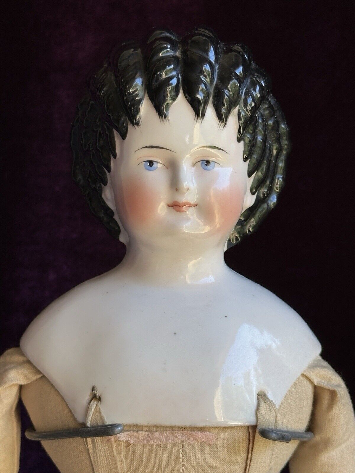 Rare Antique German 22” Alt Beck Gottschalk Curly Top Brunette China Head Doll