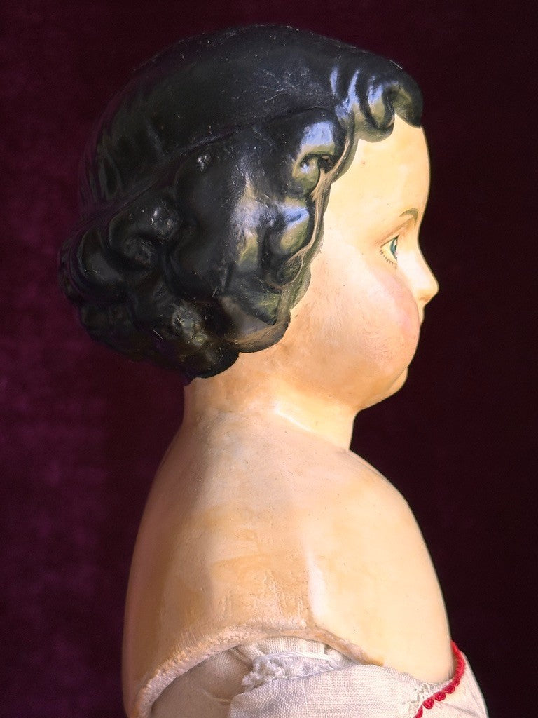Antique German 15” Dressel Marked Holz-Masse Papier Mache Head Cloth Body Doll