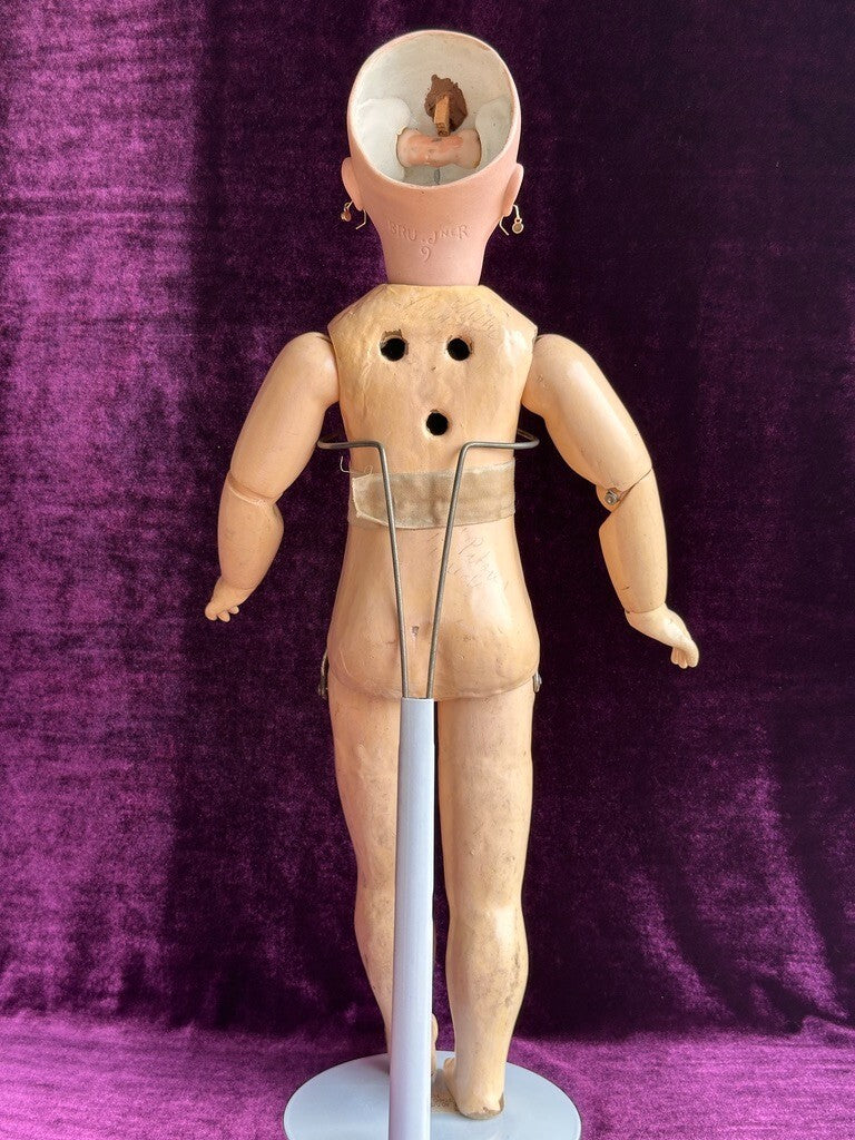 Antique French 21” Bru Jne R Bisque Head Mechanical Walker Body Doll