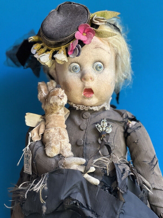 Rare Vintage Italian All Original Lenci Googly Eyes Felt Doll The Merry Widow