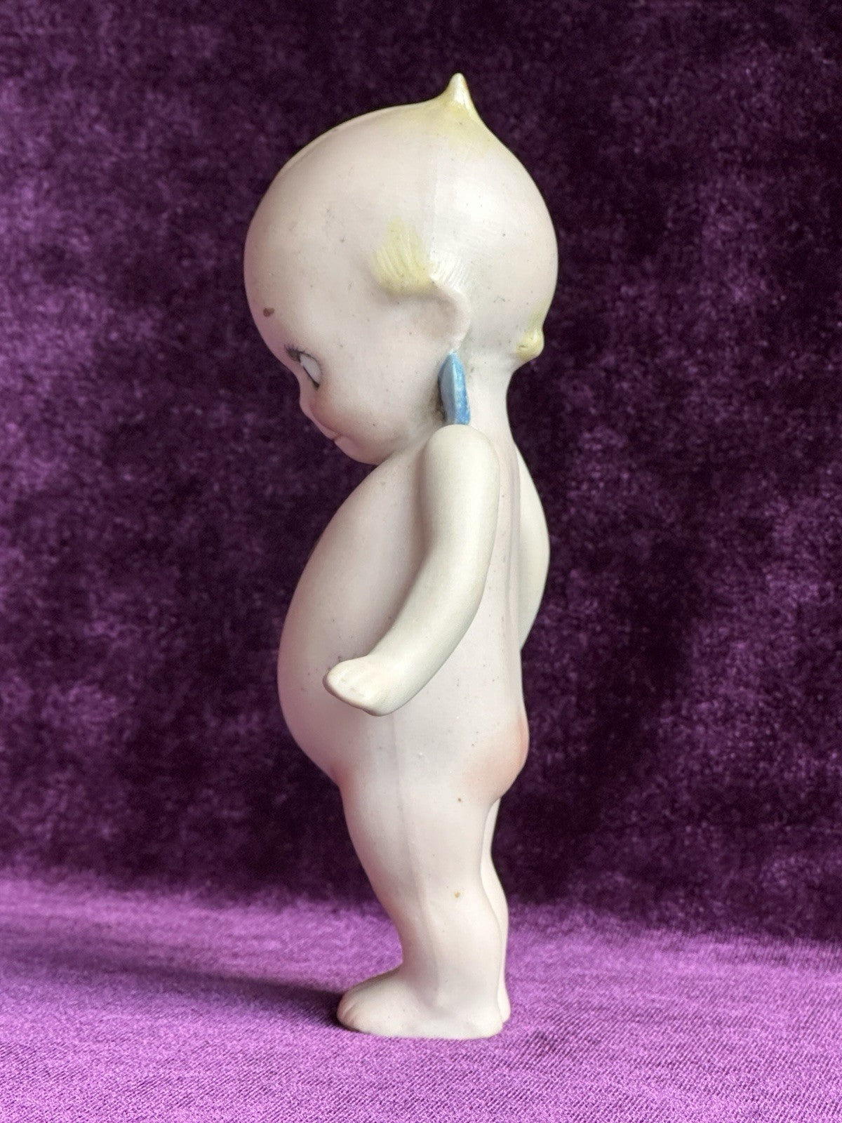 Antique All-Bisque 5.25” Kewpie Doll – Signed O’Neill, Blue Wings, Heart Label