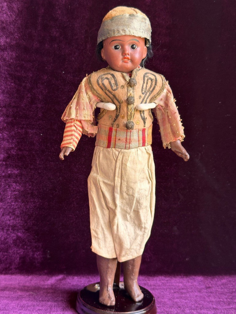 Unidentified Antique German 11” Dark Complexion Bisque Head Boy Doll