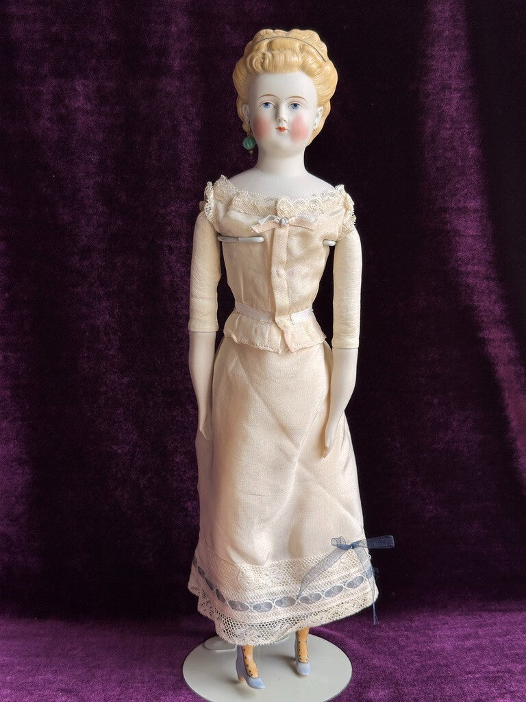 Antique German 16.5” Parian China Bisque Shoulder Head Fashion Doll