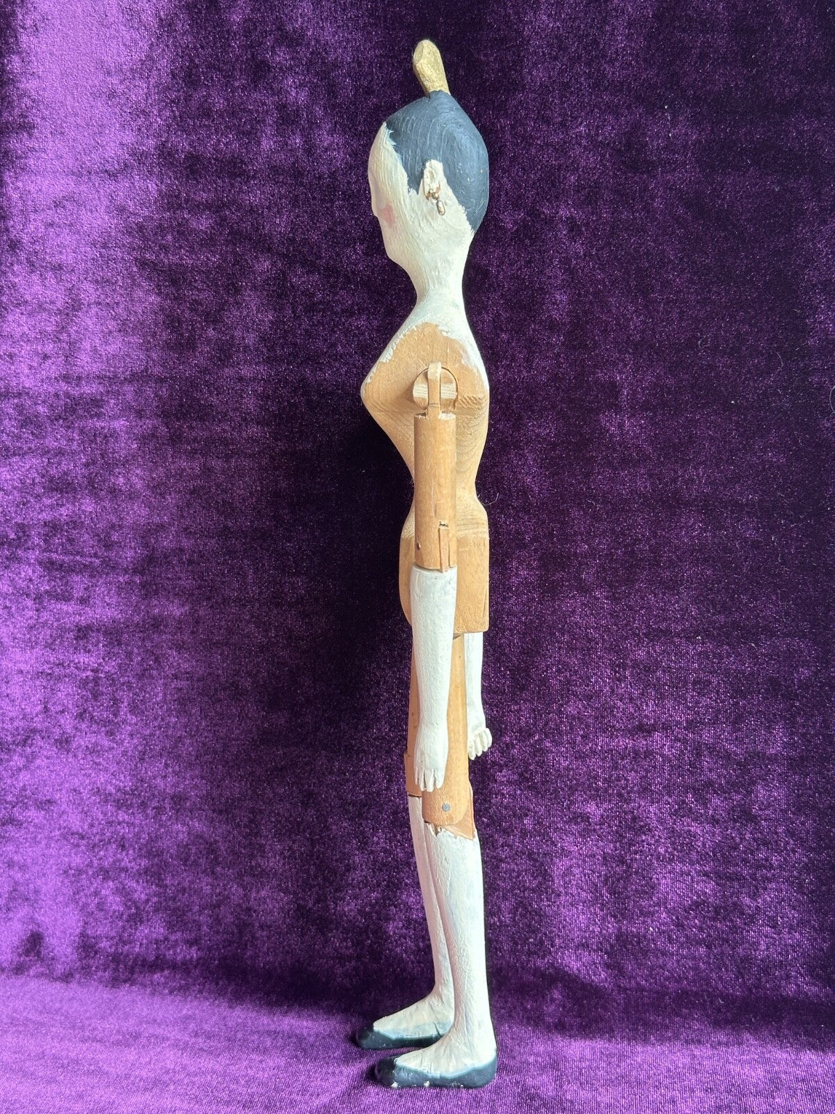 Vintage 13" Reproduction of Antique Grodnertal Wooden Jointed Tuck Comb Doll