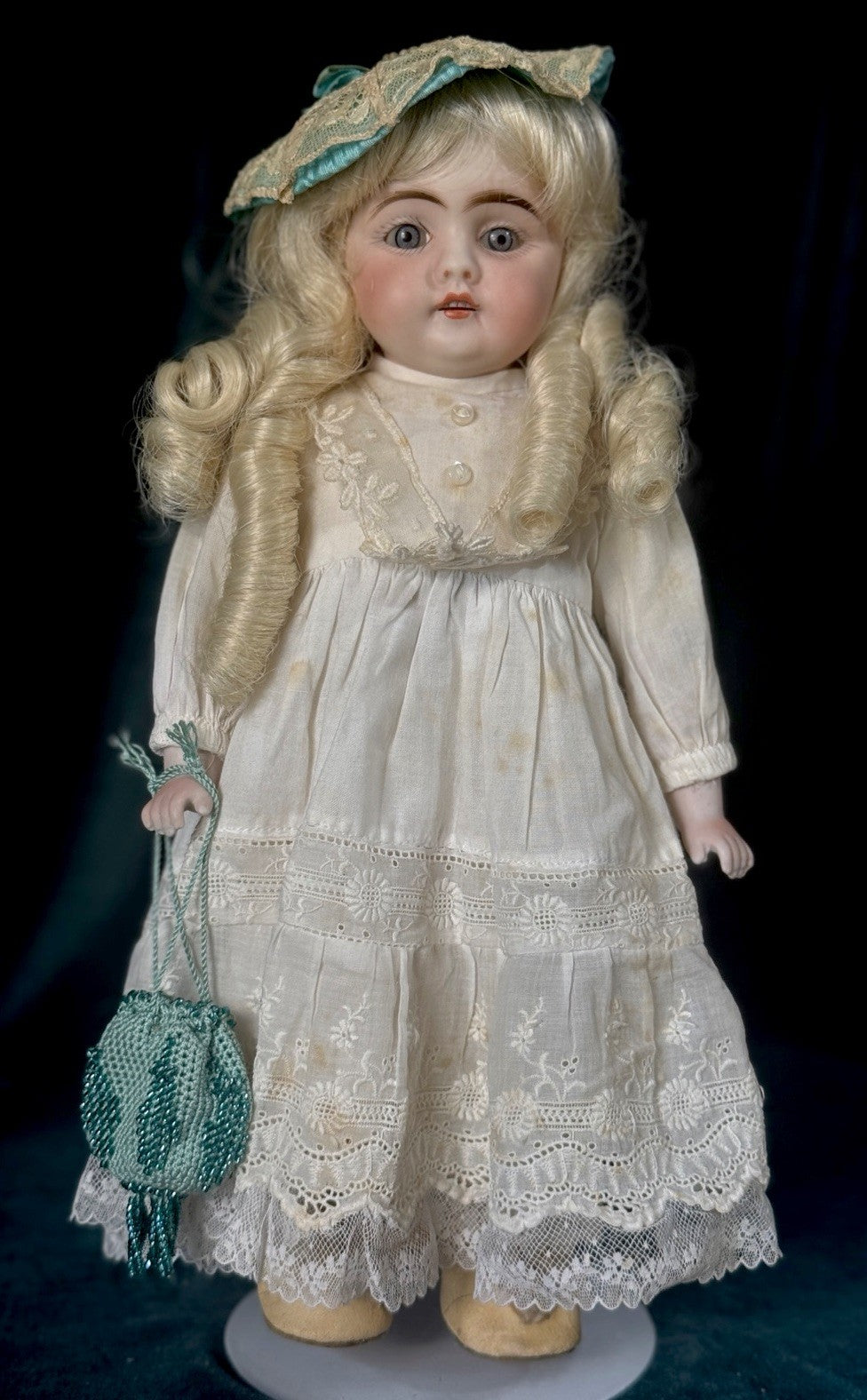 Antique German 12” Early Kestner Mold 143 Type Square Teeth Bisque Head Doll