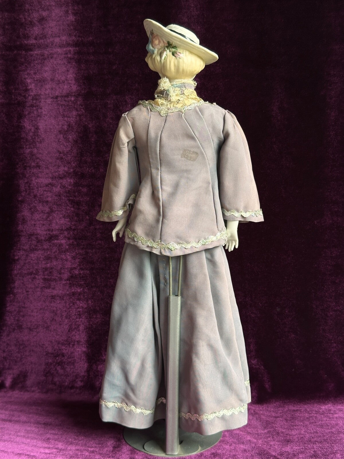 Vintage Porcelain 17” Emma Clear Gibson Girl Lady Doll with Molded Hat