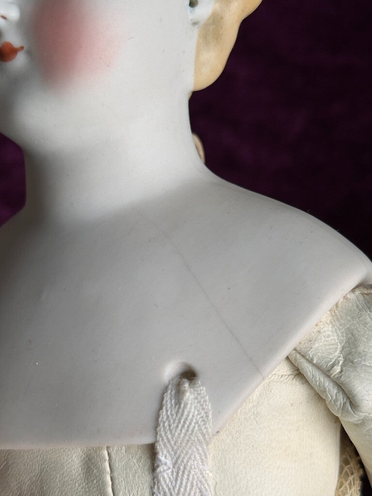 Antique German 16.5” Parian China Bisque Shoulder Head Fashion Doll