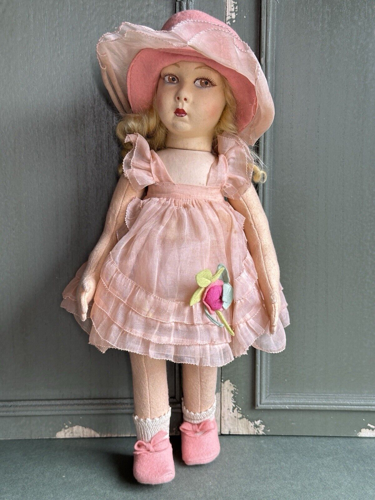 Rare All Original 16” Vintage Italian Lenci 149 Series Felt Cloth Doll with Tag