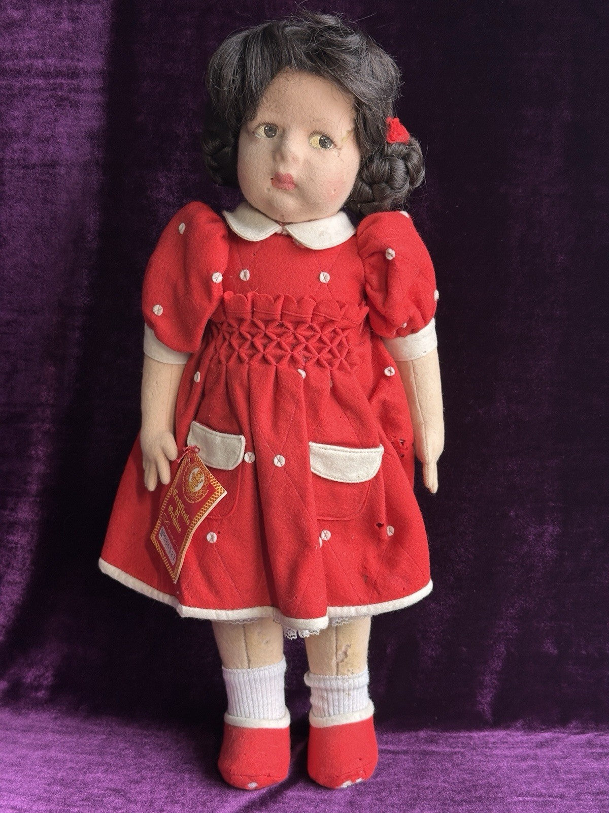 Vintage 19” Italian 1980’s Lenci Brunilde Felt Cloth Doll