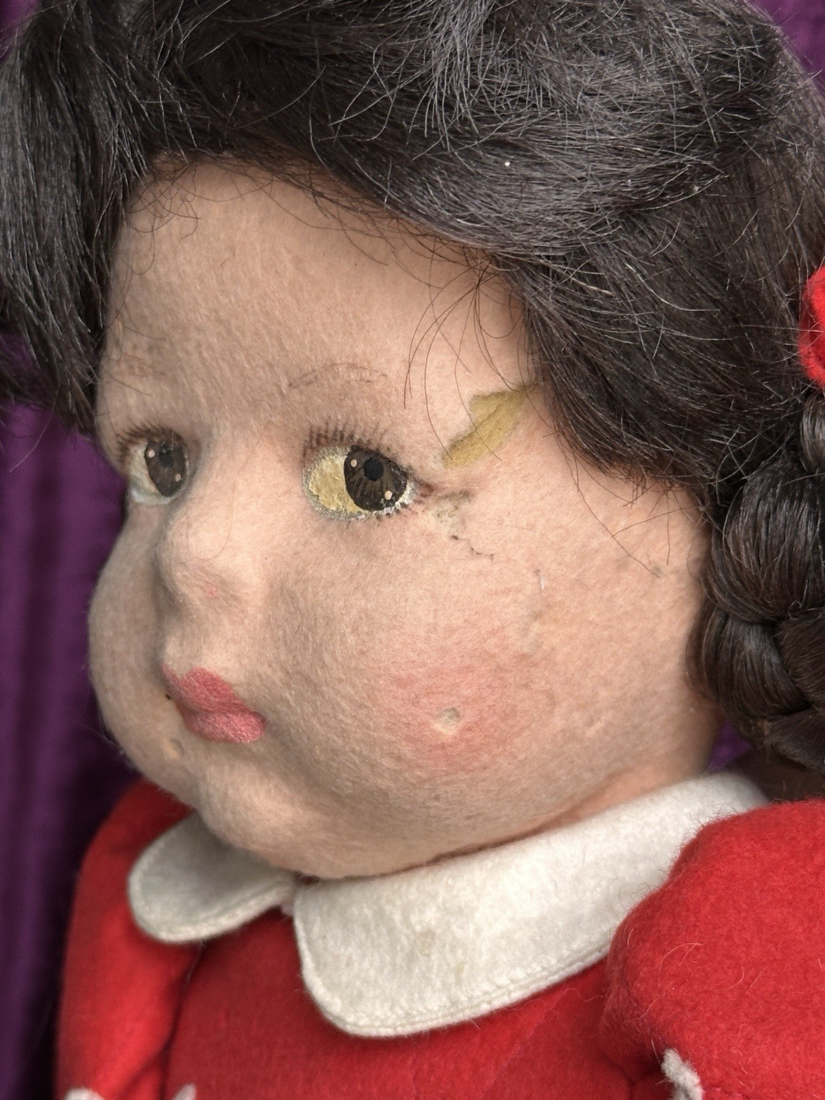 Vintage 19” Italian 1980’s Lenci Brunilde Felt Cloth Doll
