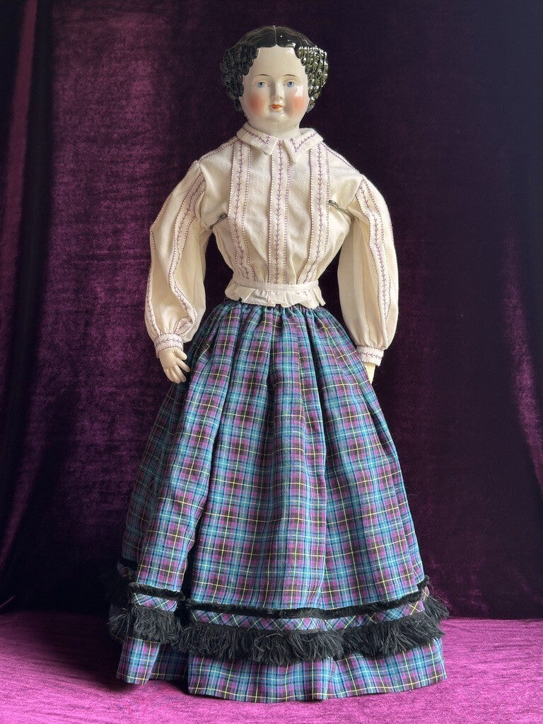 Large Antique German 26" Flat Top Highbrow China Shoulder Head Doll