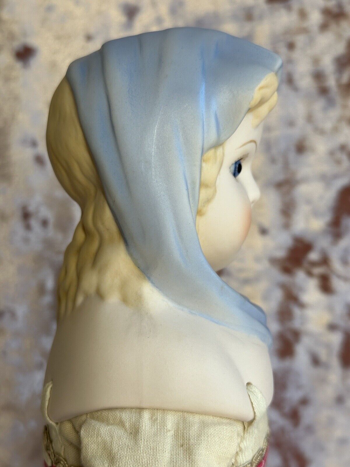 Vintage Emma Clear Queen Louise Blue Scarf Parian Lady Bisque Doll Glass Eyes