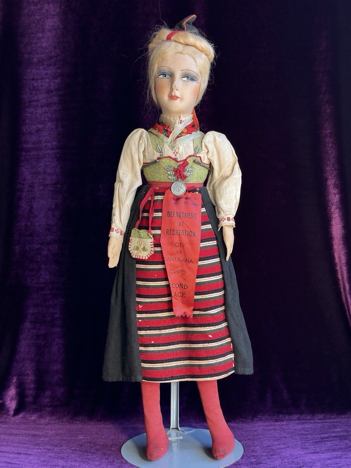 Antique European 24” Cloth Boudoir Style Greta Doll Made In Sweden