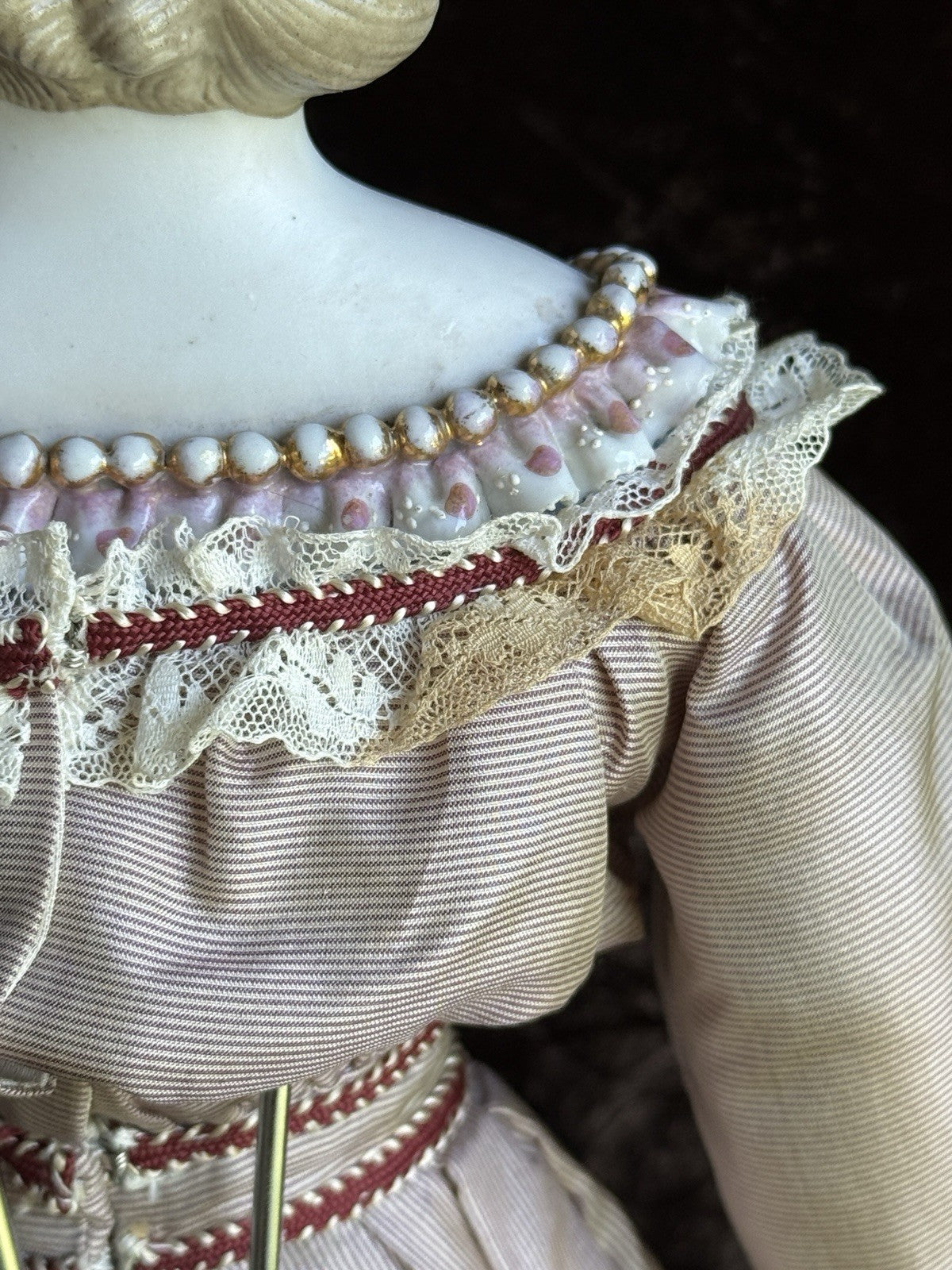 Antique German 19” Kling Bisque Head Parian China Dresden Doll Glass Eyes
