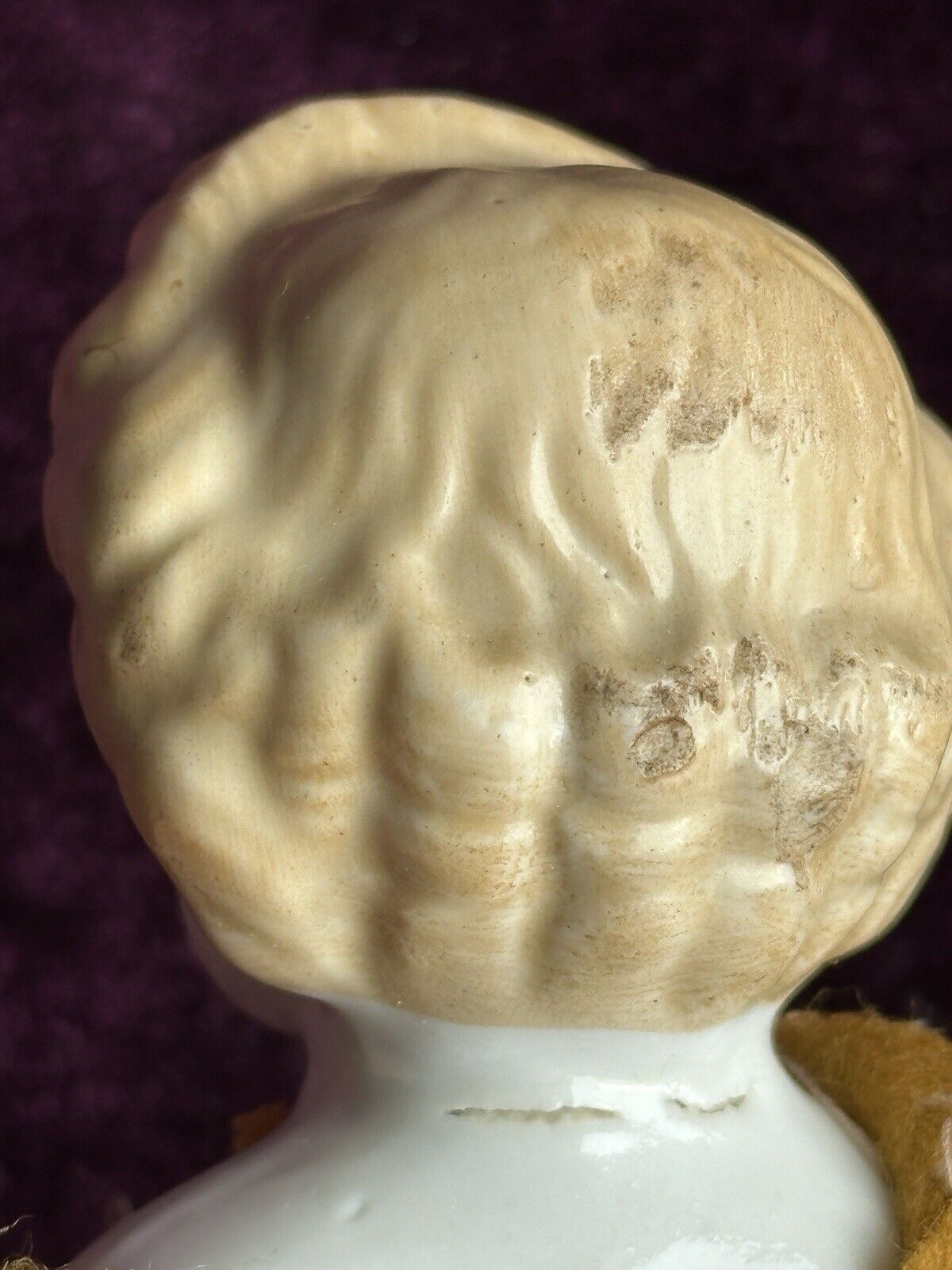 Rare Antique German 6.75” Frozen Charlotte Painted Gold Molded Bow Doll