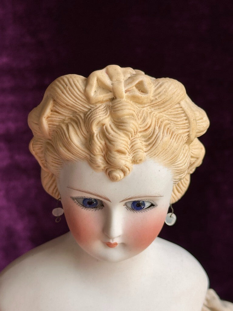 Very Rare 16” Antique German Glass Eyes Parian China Bisque Head Fashion Doll