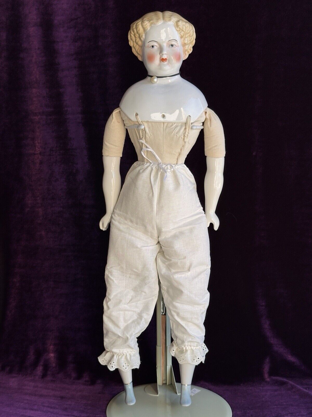 Antique German 11.5” Petite Blonde China Shoulder Head Doll