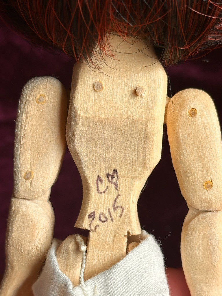 Collectible Handcarved 6.5" Wooden Hitty Girl Doll By Artist Connie Hardt