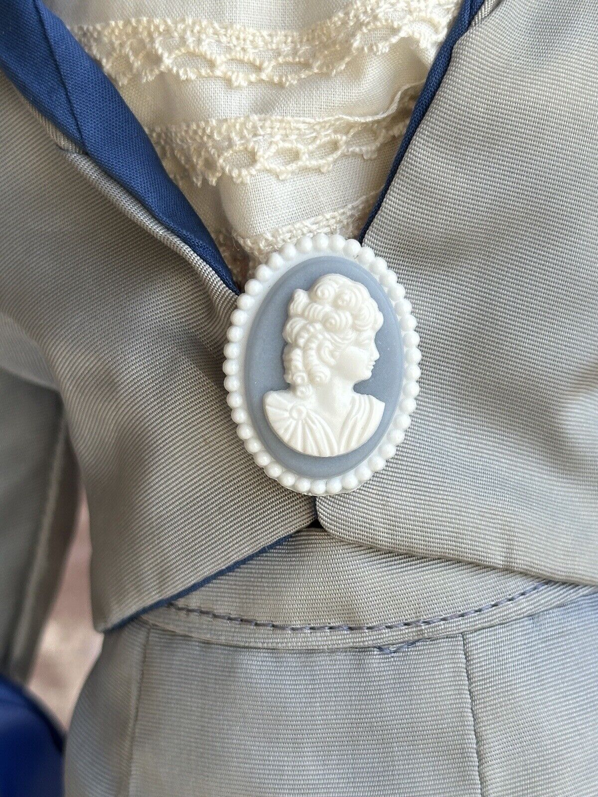 Vintage Emma Clear Queen Louise Blue Scarf Parian Lady Bisque Doll Glass Eyes