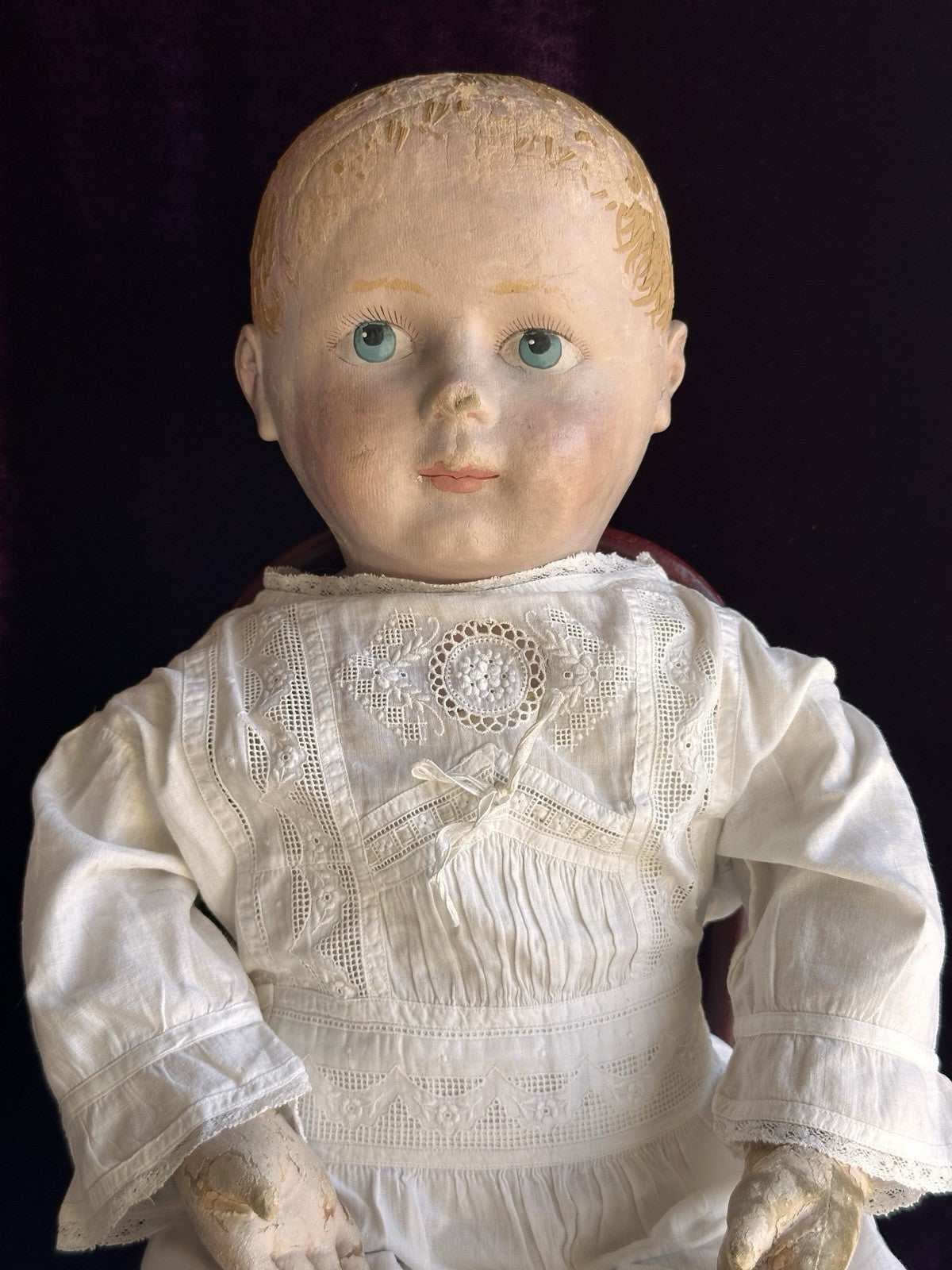 Rare Large Antique American 22” Gertrude Rollinson Oil Painted Cloth Baby Doll