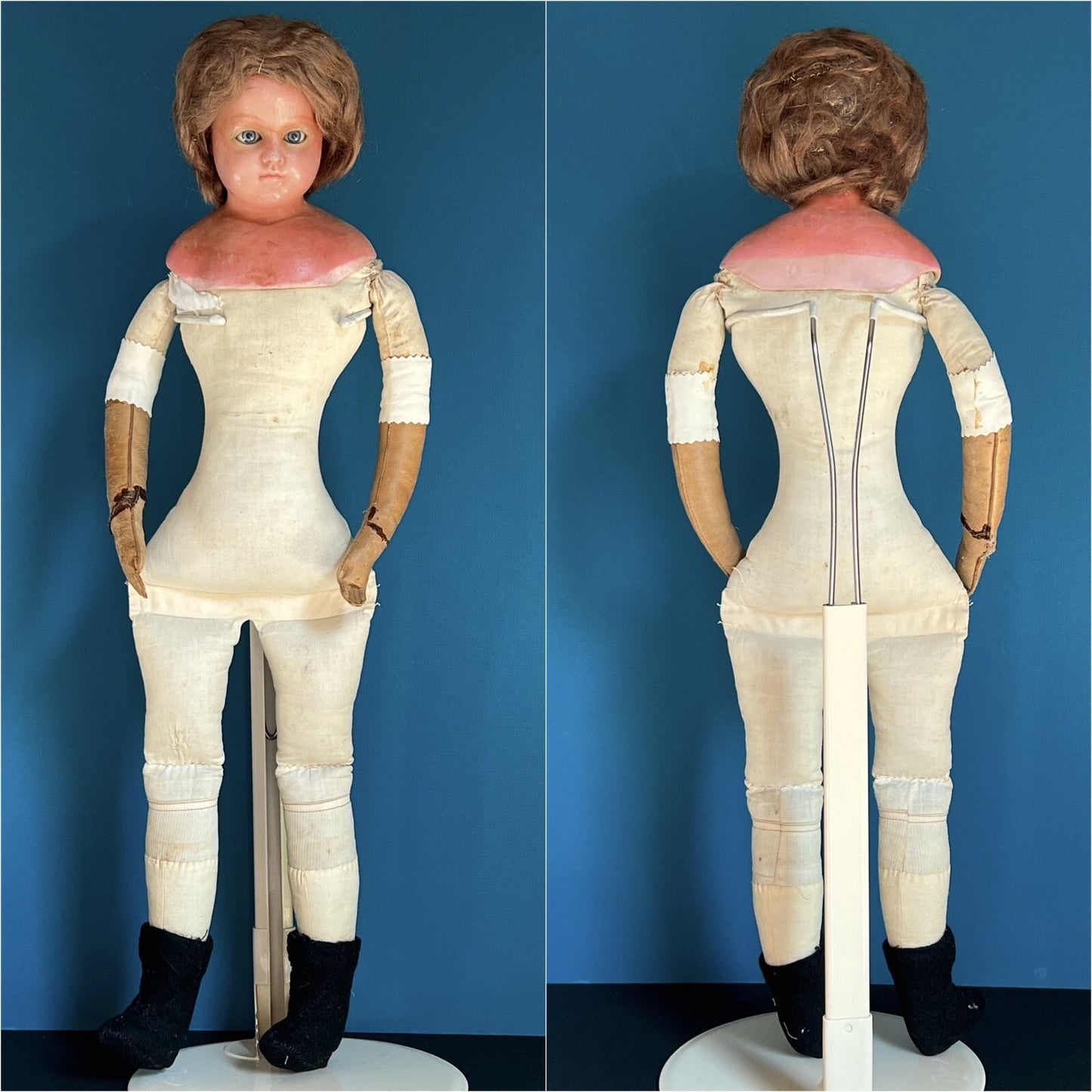 Antique German 23” Wax Over Papier Mache Sleepy Eye Fashion Doll