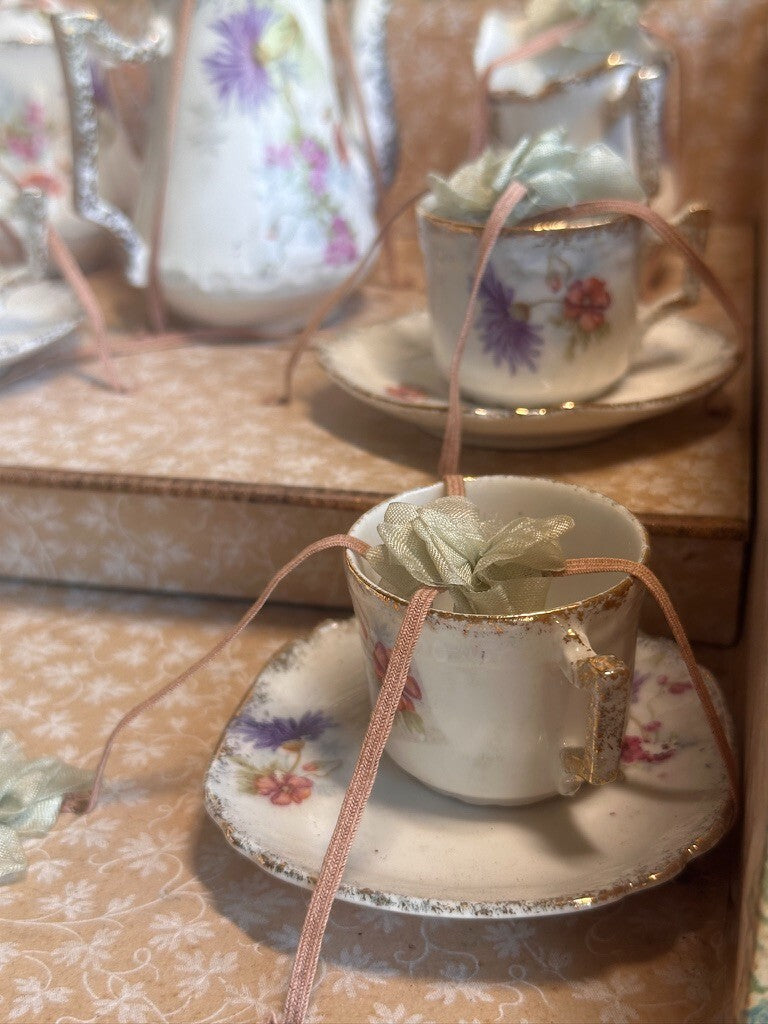 Antique All Original French Doll China Tea Service Set in Presentation Box