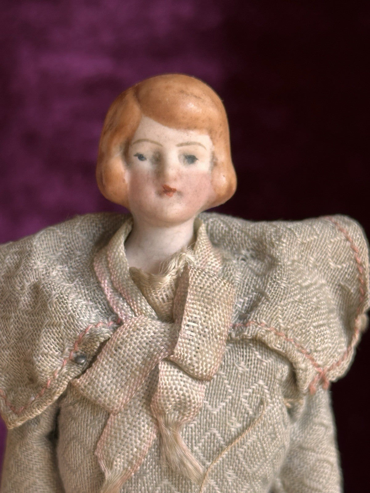 Antique German 5.375” Bisque Cloth Miniature Dollhouse Parian Doll