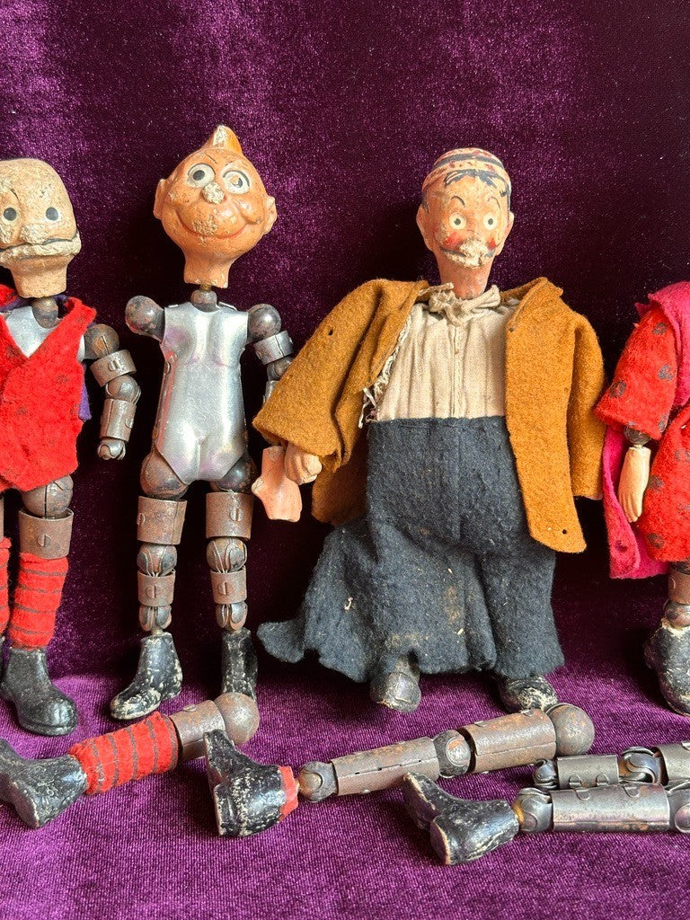 Large Lot of Antique Saba Bucherer Swiss Metal Jointed Character Dolls and Parts