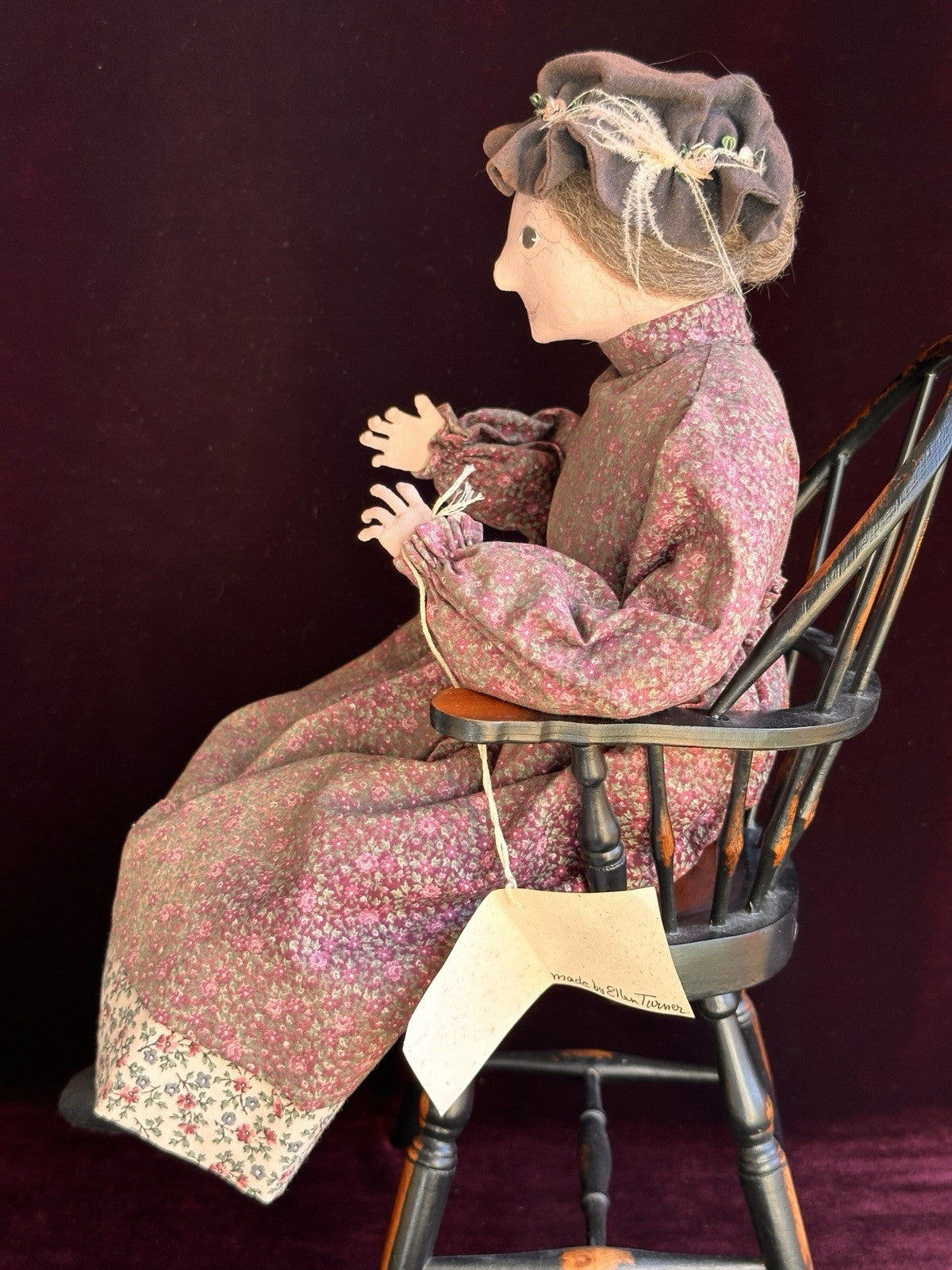 Vintage NIADA Artist Ellen Turner Cloth Painted Handmade Doll with Tag