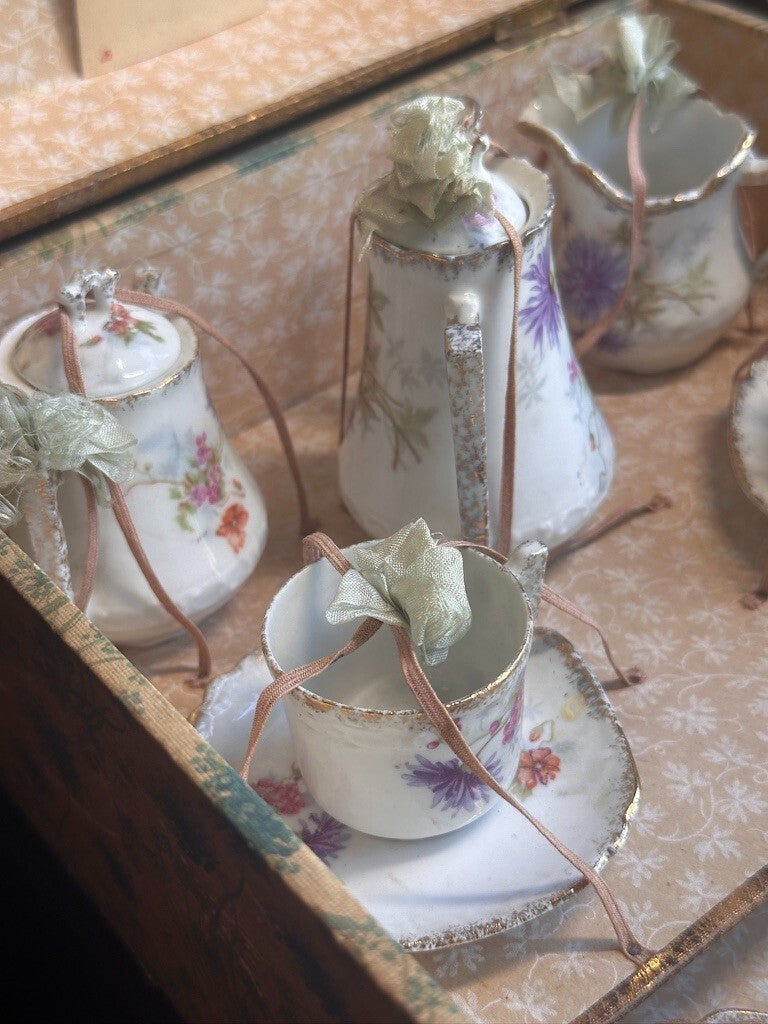 Antique All Original French Doll China Tea Service Set in Presentation Box