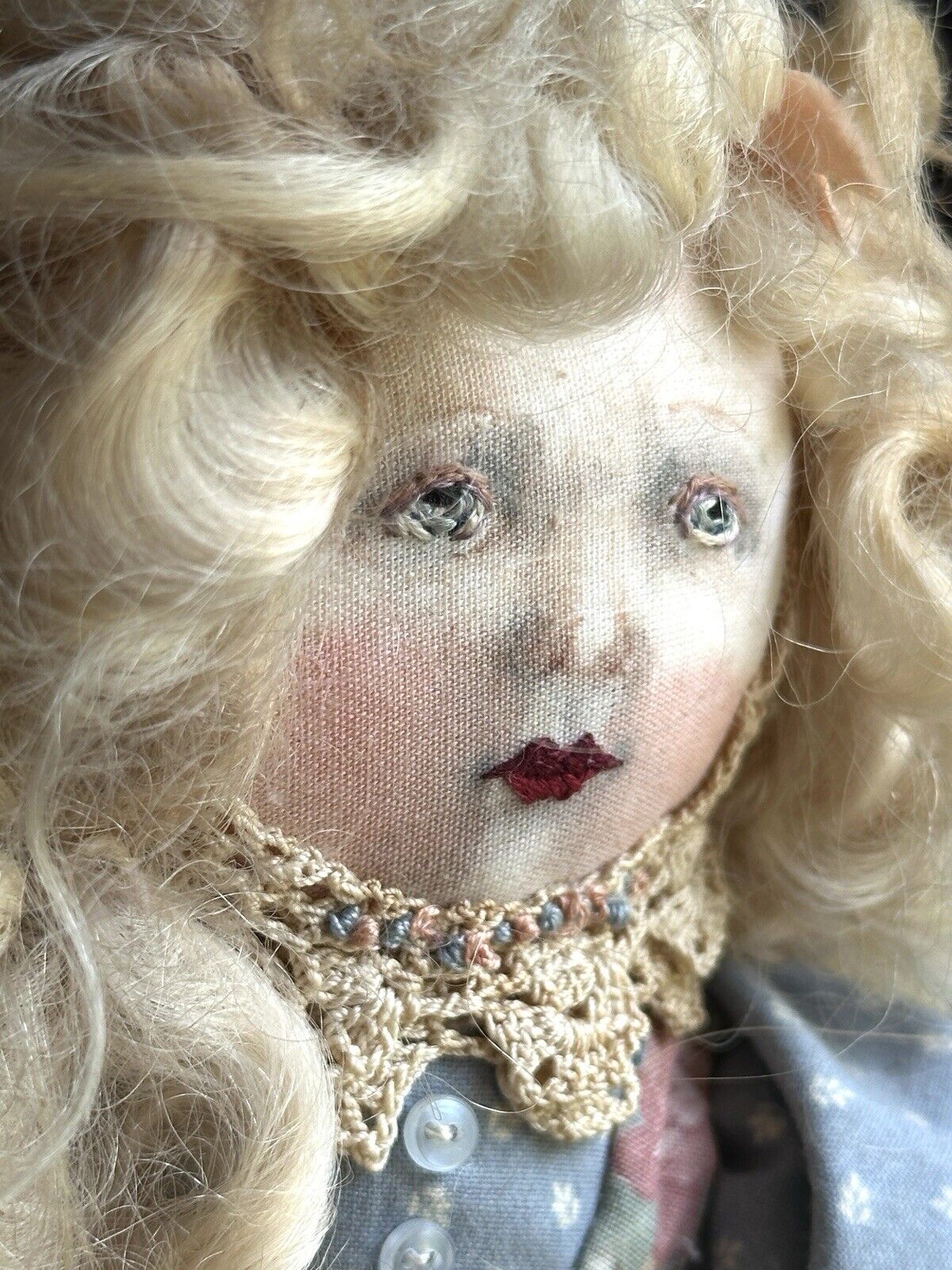 Collectible Handmade Decorated Artist Cloth Painted Embroidered Rag Doll