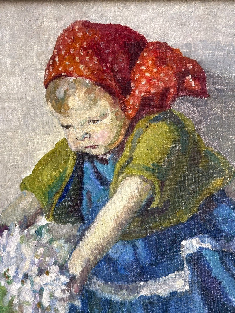 Ritta Boemm Oil Painting Käthe Kruse Dolls Signed Original Artwork in Gilt Frame