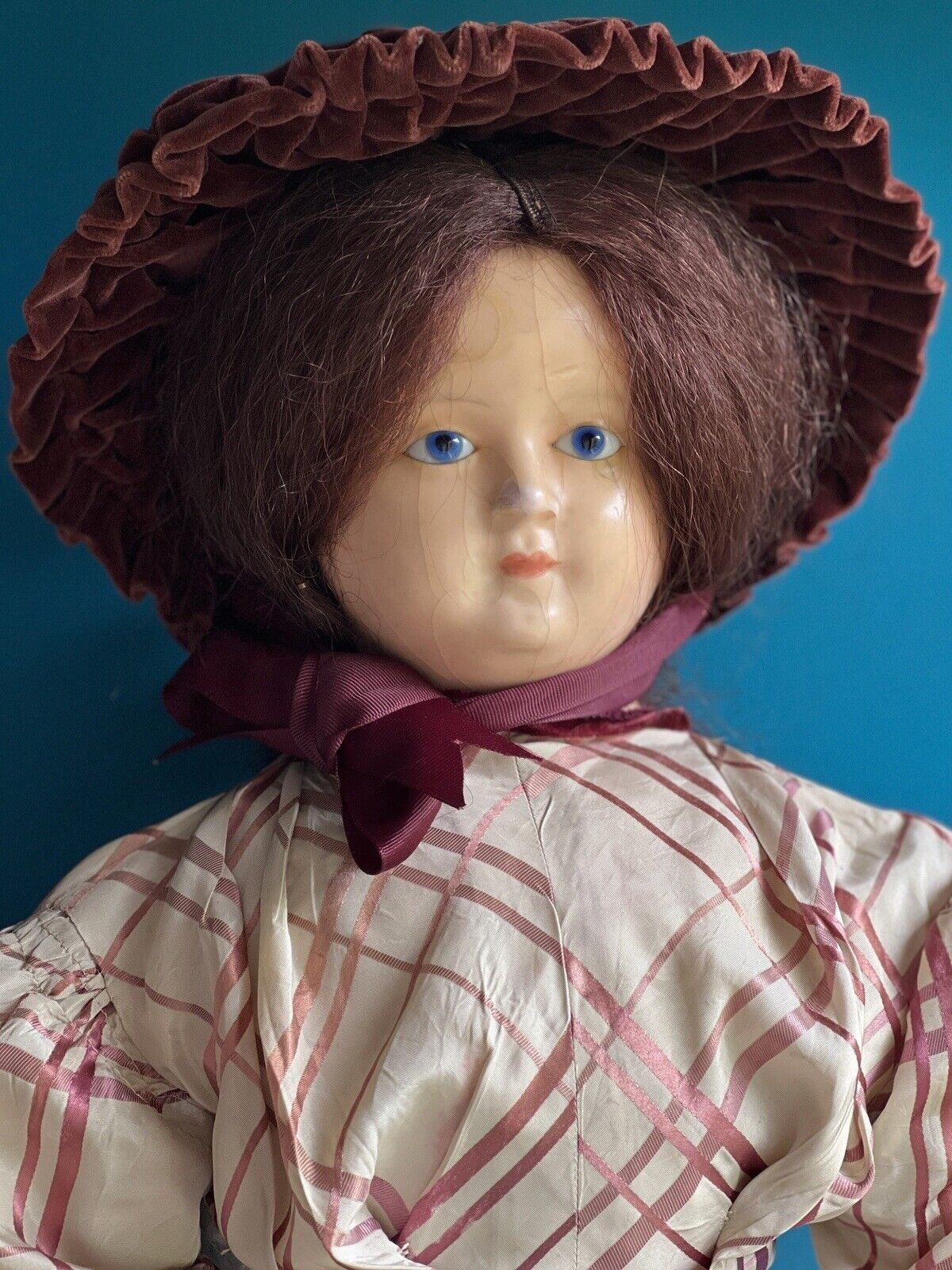 Large Antique German 30” Wax Over Papier Mache Doll